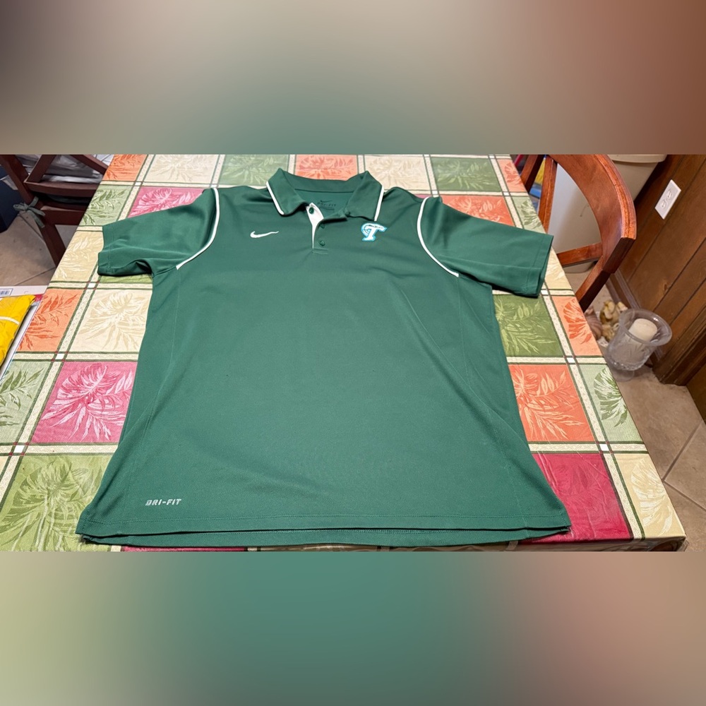 Mens Large Nike Tulane University Green Wave Polo Shirt Golf Dri Fit